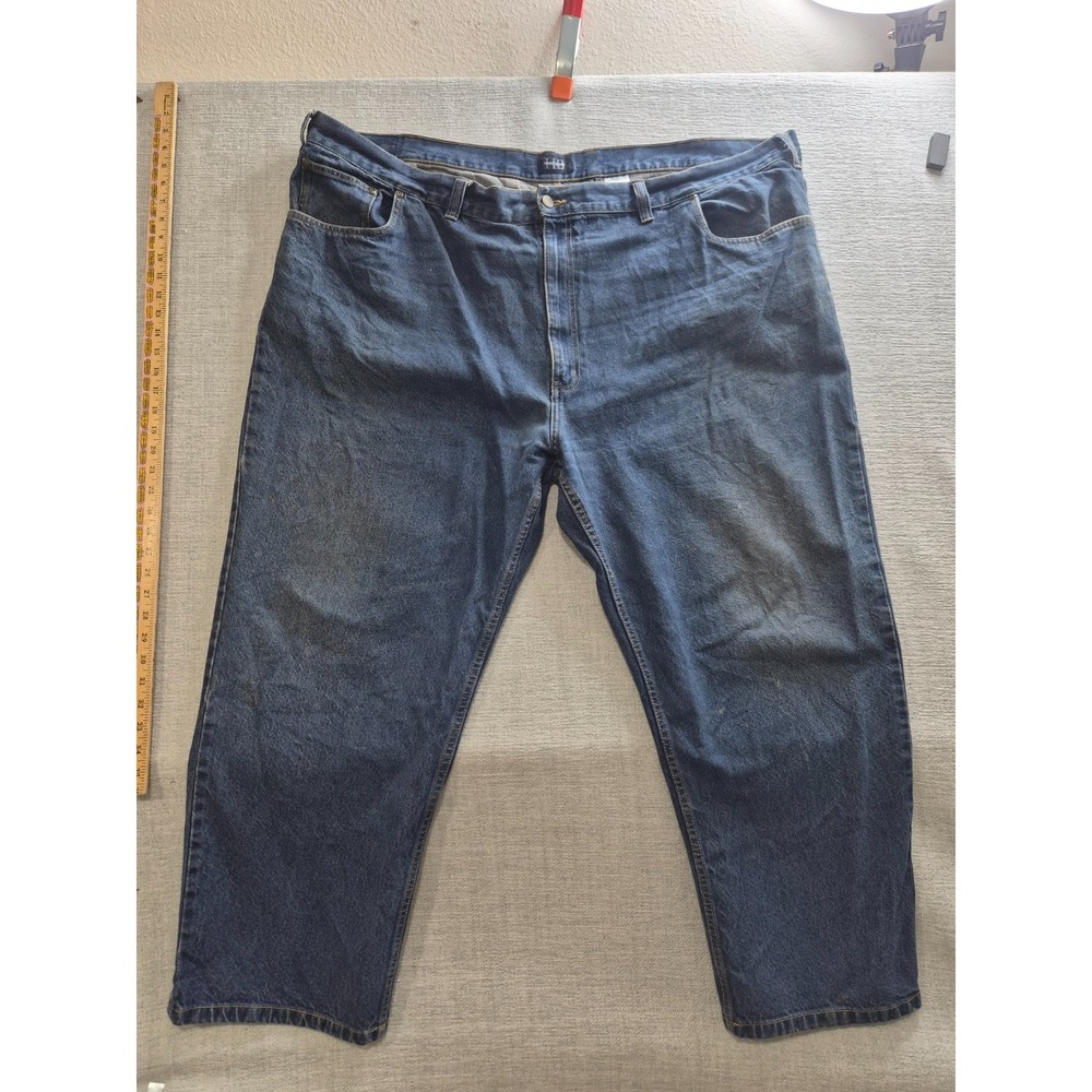Harbor Bay Loose Fit Jeans Mens 52x30 Blue Denim Cotton Dark Wash Straight Leg